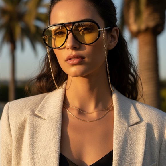 Bottega Veneta Accessories - Bottega Veneta Drop Pilot Aviator Sunglasses Black/Yellow Lens Authentic